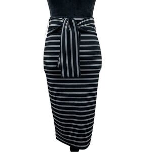 Gianni Bini Vanessa Knit Tie Belt Striped Midi Skirt Size XS